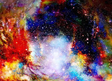 Kozmik uzay ve yıldızlar, kozmik soyut arkaplan renkleri. Uzayda ateş ve cam etkisi