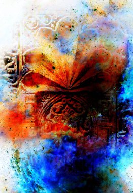 filigrane Dekoratif yapı soyut kozmik arka plan, kolaj üzerinde