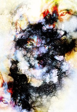 Sihirli uzay kurdu, çok renkli bilgisayar grafik kolajı. Cam etkisi