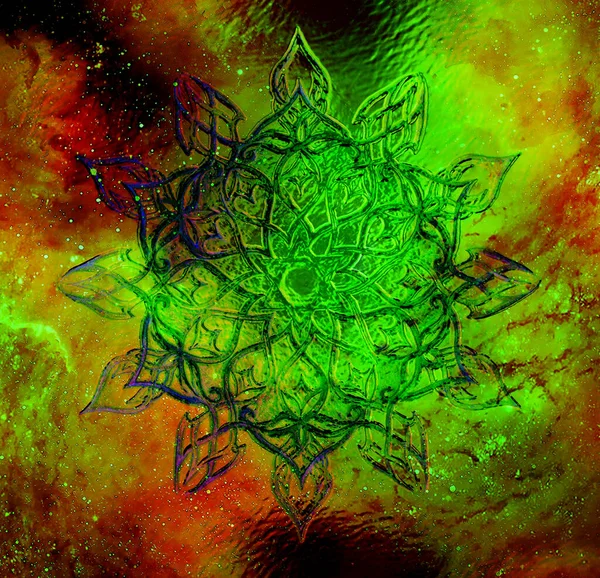 Sierlijke Mandala Kosmische Ruimte Hartchakra Glaseffect — Stockfoto