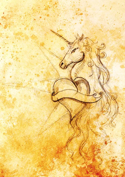 Dibujo Lineal Unicornio Con Forma Corazón Sobre Fondo Abstracto —  Fotos de Stock