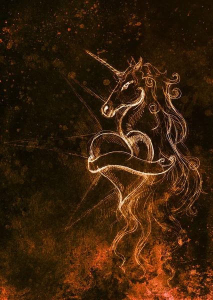 Gambar Linear Unicorn Dengan Bentuk Hati Pada Latar Belakang Abstrak — Stok Foto