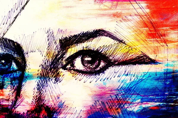 Yapı Efektli Grafik Arkaplanda Kadın Gözü Çizimi — Stok fotoğraf