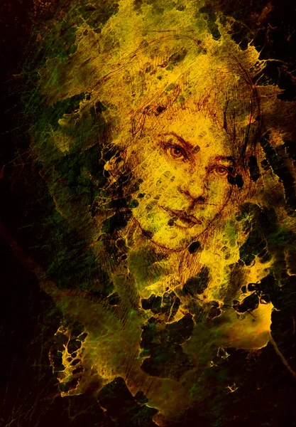 Arkaplanda Yapılandırılmış Grafik Efektli Genç Bir Kadının Portresi — Stok fotoğraf