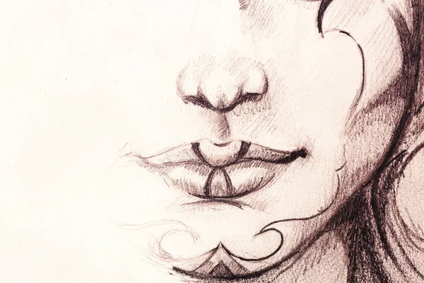 Dibujo Mujer Inferior Encaje Ingenio Detalle Labios Barbilla Con Adornos —  Fotos de Stock