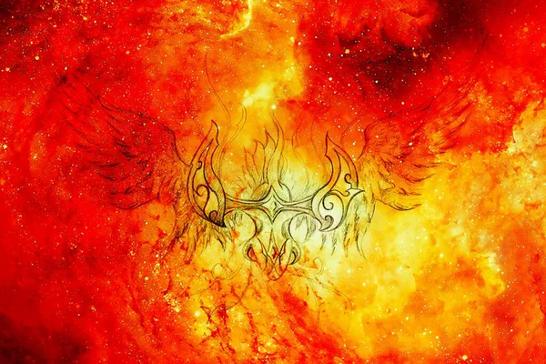 Disegno Fenice Ornamentale Fondo Cosmico Effetto Fuoco — Foto Stock