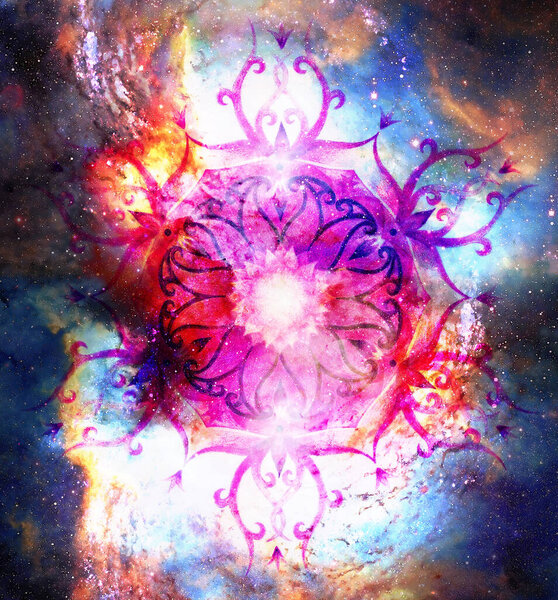 Ornamental mandala in cosmic space, graphic effect