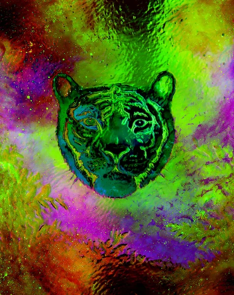 Cabeza Tigre Joven Sobre Fondo Abstracto Con Efecto Estructura Gráfica — Foto de Stock