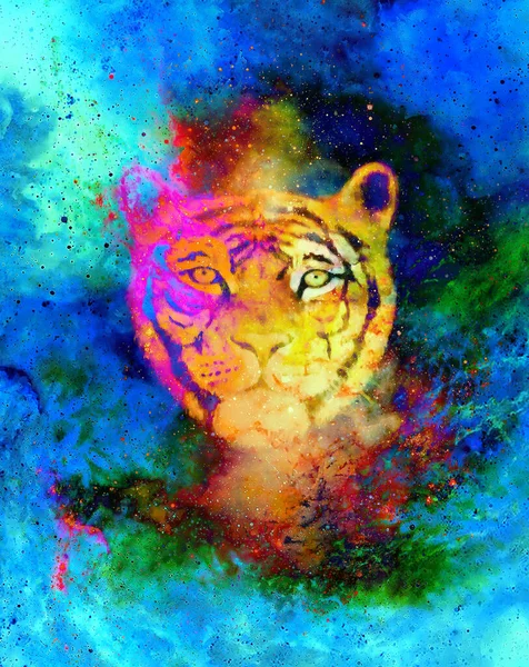 Cabeça Jovem Tigre Fundo Espaço Abstrato Com Efeito Estrutura Gráfica — Fotografia de Stock