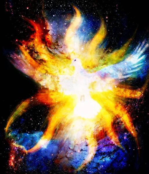 Dove Cosmic Space Light Flame Painting Graphic Design — Stock Photo, Image