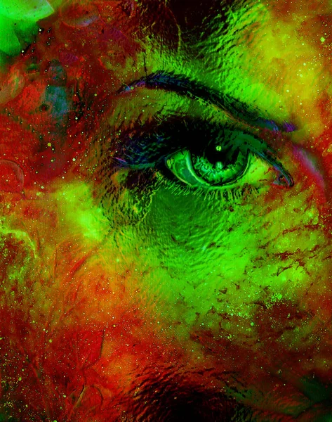 Woman Eye Cosmic Background Painting Graphic Design — Stock Photo, Image