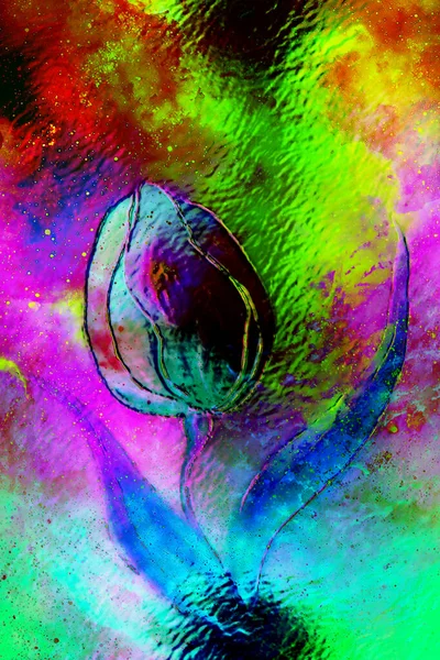 Taniec Motyw Kwiat Tulipan Abstrakcyjnym Tle Kosmiczny Kolaż Efekt Szkła — Zdjęcie stockowe