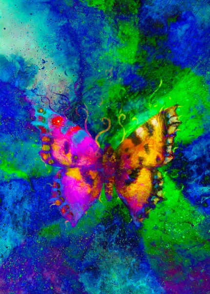 Fliegender Schmetterling Kosmischen Raum Malerei Mit Grafischer Gestaltung — Stockfoto