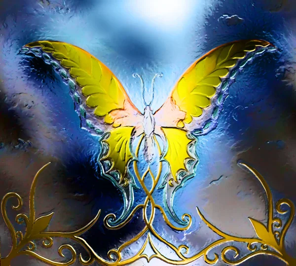装飾とガラス効果を持つ色蝶 — ストック写真