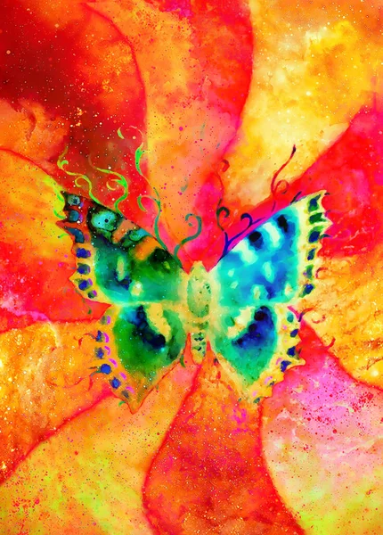 Papillon Volant Dans Espace Cosmique Peinture Avec Design Graphique — Photo