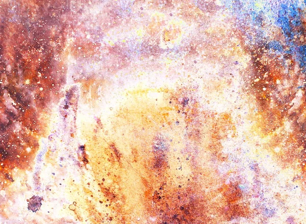 宇宙空間と星と抽象的な水彩画の背景 火効果 — ストック写真