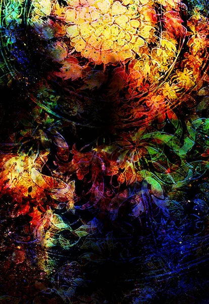 Филиграновый Цветочный Орнамент Космический Бэкгранд Компьютерный Коллаж — стоковое фото