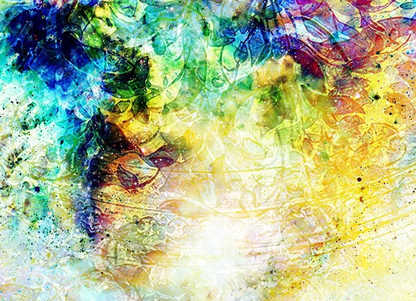 Филиграновый Цветочный Орнамент Космический Бэкгранд Компьютерный Коллаж — стоковое фото