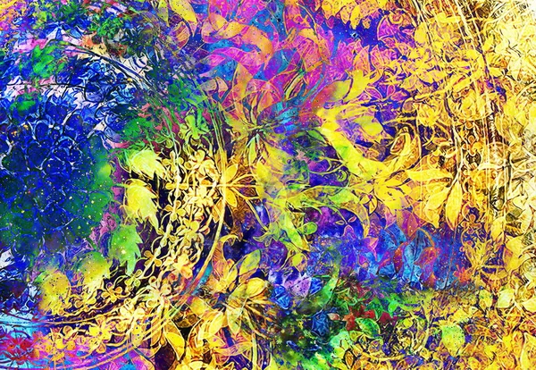 Ornamento Floreale Filigrana Sfondo Cosmico Collage Computer — Foto Stock