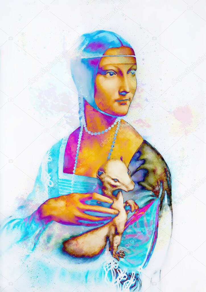 Graphic effect collage of my reproduction of painting Lady with an Ermine by Leonardo da Vinci