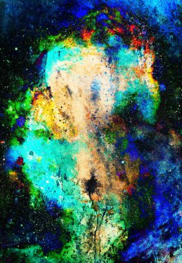 Suluboya, soyut resim ve bilgisayar kolajı. Benekli renk arkaplanı