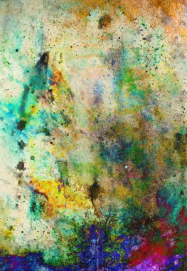 Suluboya, soyut resim ve bilgisayar kolajı. Benekli renk arkaplanı