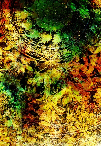 Filigrane Floral Ornament Kosmische Backgrond Computer Collage — Stockfoto