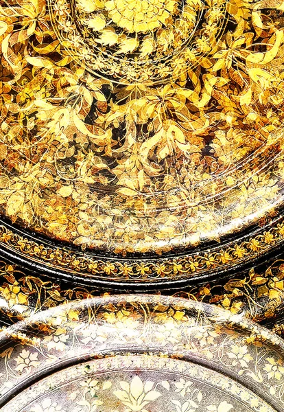 Starověké Květinové Dekorativní Struktura Filigrane Vzor Mandaly Černém Pozadí — Stock fotografie