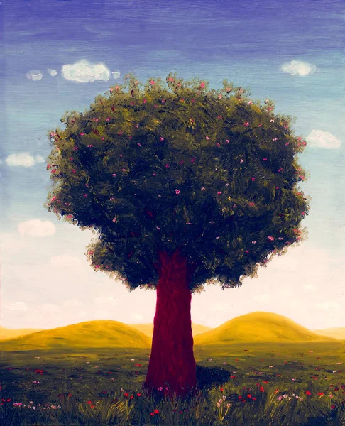 Vacker Målning Träd Blom Äng — Stockfoto