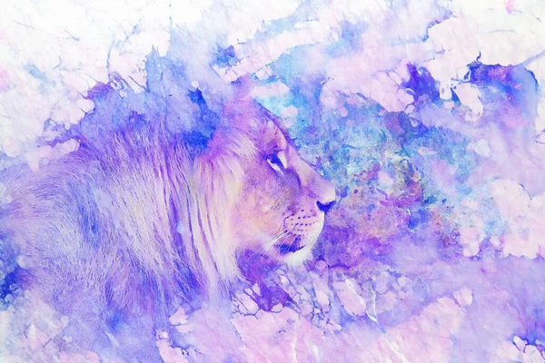 Aslan surat ve grafik efekt. Bilgisayar kolajı. Mermer etkisi