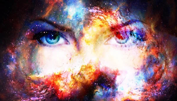 Woman Eyes Cosmic Background Eye Contact — Stock Photo, Image