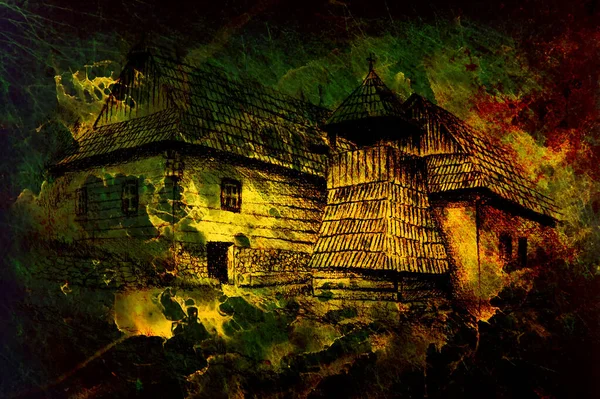 Casas Vontade Idílicas Com Belfry Madeira Desenho Lápis Sobre Papel — Fotografia de Stock