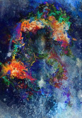 Suluboya, soyut resim ve bilgisayar kolajı. Benekli renk arkaplanı