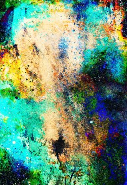 Suluboya, soyut resim ve bilgisayar kolajı. Benekli renk arkaplanı