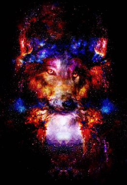 Sihirli uzay kurdu, çok renkli bilgisayar grafik kolajı