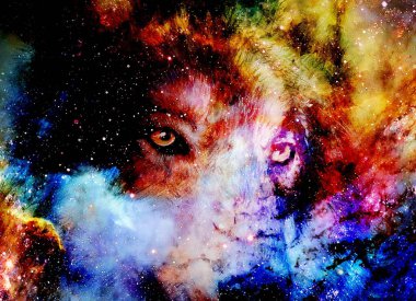 Sihirli uzay kurdu, çok renkli bilgisayar grafik kolajı.