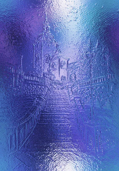 Kilise Merdiven Kağıt Üzerine Kalem Çizimi Metalik Efekt — Stok fotoğraf