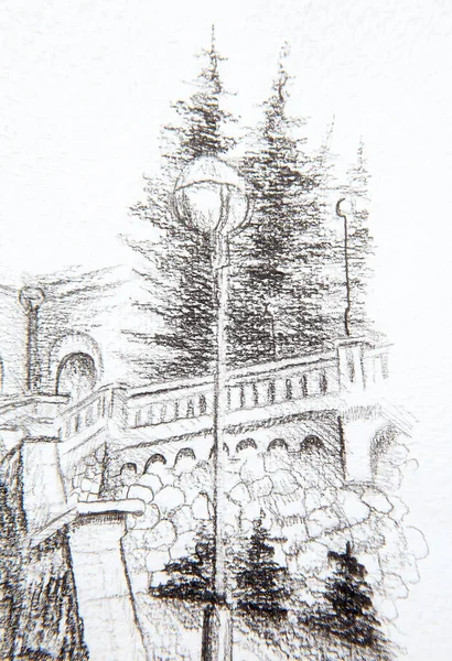 Yksityiskohta Katuvalaisin Vanhassa Kaupungissa Lyijykynä Piirustus — kuvapankkivalokuva