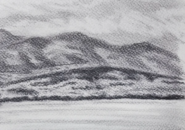 Göl Dağlarla Manzara Kalem Çizimi — Stok fotoğraf