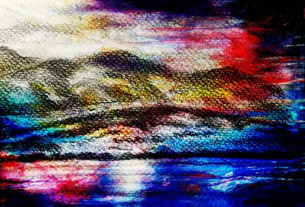 Lanscape Τοπίο Λίμνη Και Βουνά Σχέδιο Μολύβι Μαγικό Εφέ Χρώματος — Φωτογραφία Αρχείου