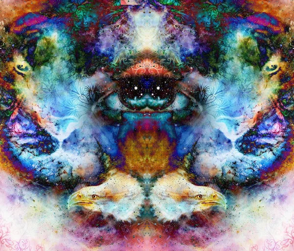 Psychedelische Ogen Adelaarskoppen Multicolor Abstracte Achtergrond Met Sier Patroon — Stockfoto