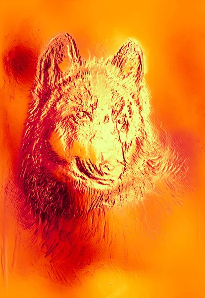 magical space wolf, multicolor computer graphic collage. Metal and fire effect