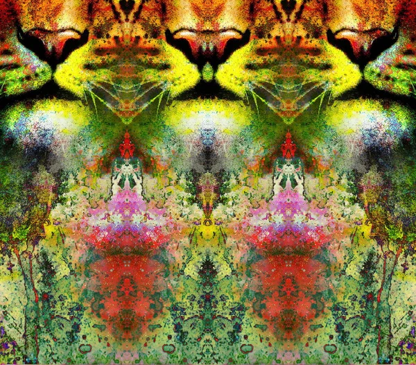 Collage Ornamental Cara Tigre Con Características Repetidas Gráfico Por Computadora — Foto de Stock