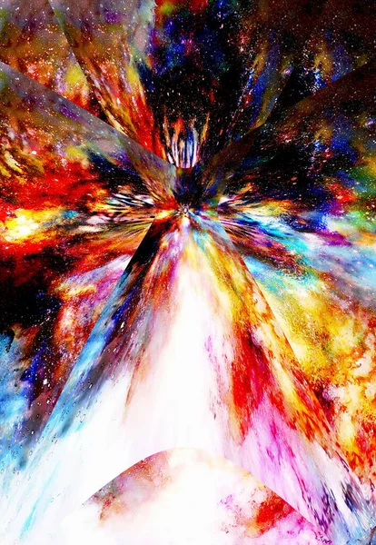 Psychedelická Koláž Tygří Tváře Vesmíru Vícebarevná Počítačová Grafika — Stock fotografie