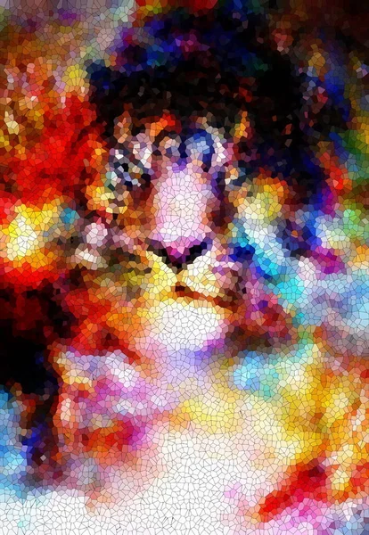 Многоцветный Космический Коллаж Лица Тигра Компьютерная Графика Эффектом Мозаики — стоковое фото