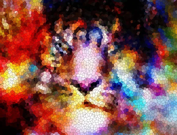 Vícebarevná Kosmická Tygří Čelní Koláž Počítačová Grafika Mozaikovým Efektem — Stock fotografie