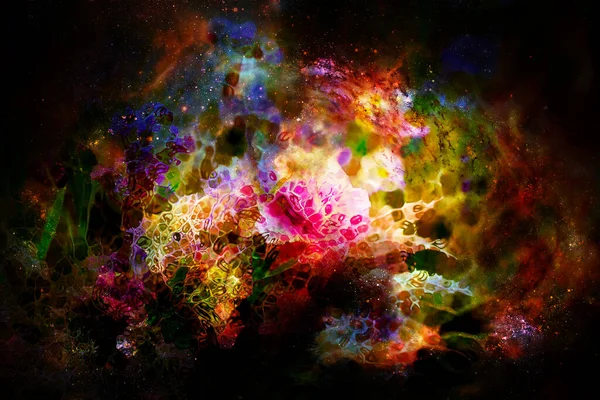 スペースで抽象的な多色花動機コラージュ — ストック写真