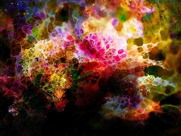 Abstracte Multicolor Bloem Motief Collage Met Dynamische Vuur Effect Ruimte — Stockfoto