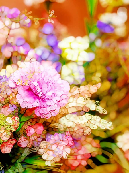 Dekorativer Blumenstrauß Mit Nelkenblume Und Buchdeckel Computergrafik Aus Der Fotografie — Stockfoto