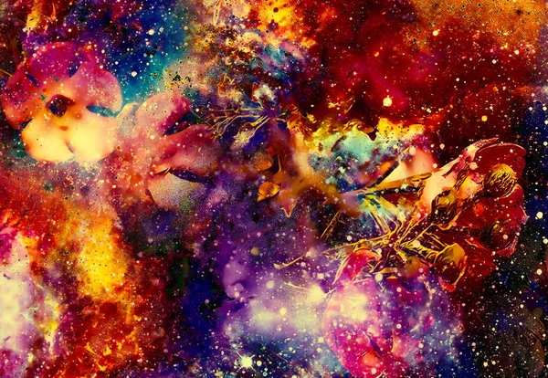 Космическое Пространство Цветами Цветовой Фон Галактики Компьютерный Коллаж — стоковое фото